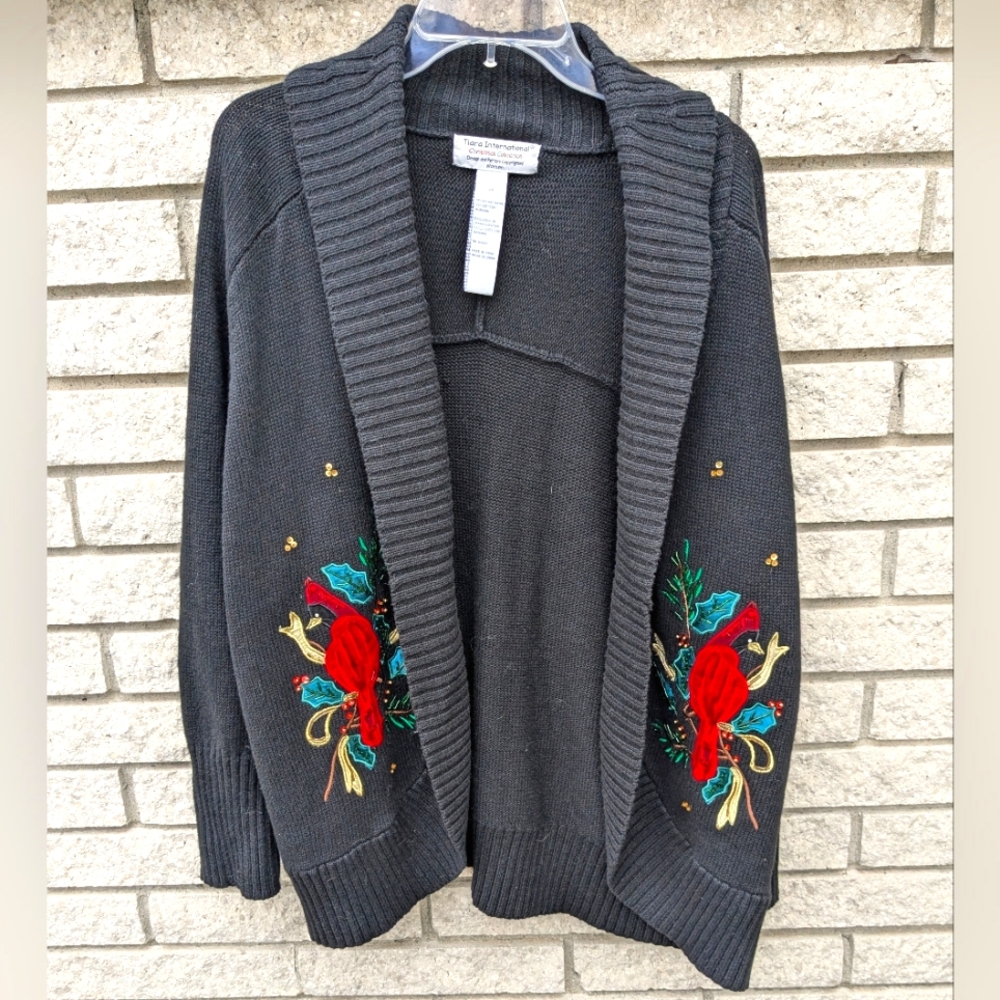 Tiara International Christmas Collection Sz 2X Red Cardinals Open Cardigan EUC